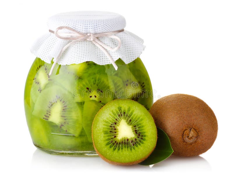Exotic kiwi jam with ripe fruits and on white stock photos Exotic kiwi jam with ripe fruits and on white stock photos