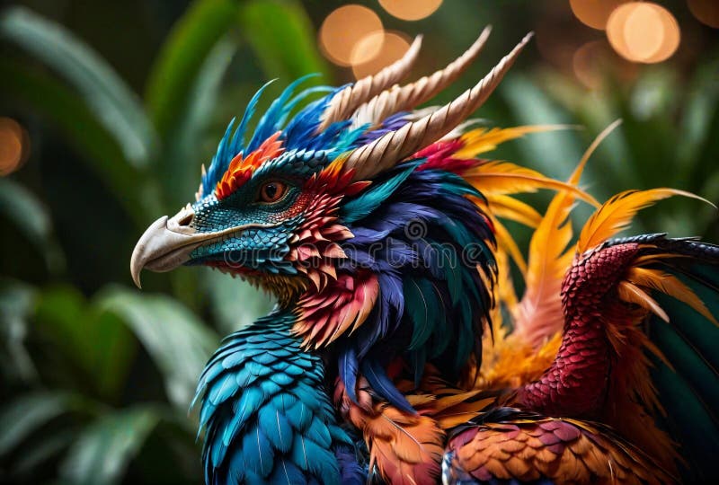 Pasăre mitică și colorată cu dragon exotic lorikeet exotic o creatură aviară rară. Lorikeet exotic se mândrește cu o gamă vibrantă de culori, inclusiv roșu strălucitor, portocalele albastre și verzi în pene. ei sport o coroană splendidă deasupra capetelor lor făcându-le captivante vizual. în afară de penajul uluitor, aceste păsări sunt caracterizate de ciocurile lor lungi și de leagăne, păsările sunt sociale și adesea sunt văzute în micile efective, mai ales în timpul hrănirii și al adăpostirii. se hrănesc în principal cu nectar folosind ciocurile lor lungi specializate pentru a-l extrage din flori. în plus față de lorikeții exotici nectari consumă, de asemenea, insecte și nevertebrate mici datorită frumuseții și caracteristicilor lor distinctive, lorikeets exotice au devenit subiecte populare pentru observarea și fotografia faunei sălbatice. cu toate acestea, la fel ca multe alte specii de faună sălbatică, acestea se confruntă cu amenințări din cauza pierderii habitatelor și a schimbărilor de mediu, subliniind importanța eforturilor de conservare.
