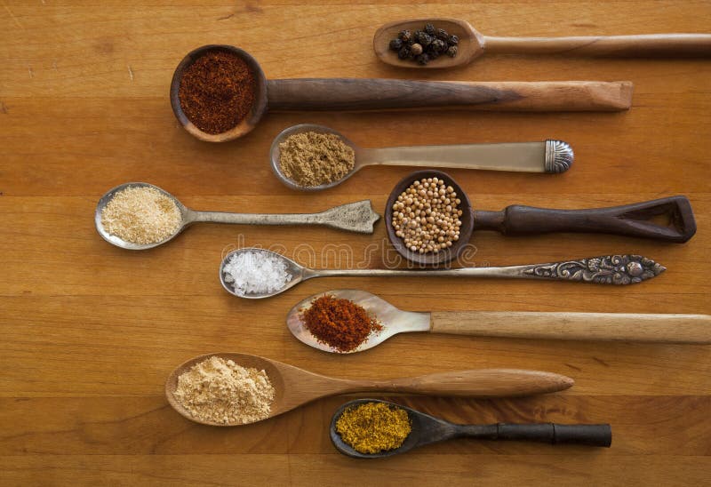 Exotic spices in antique spoons