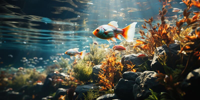 Exotic tropical fish underwater in ocean in the aquarium stock image