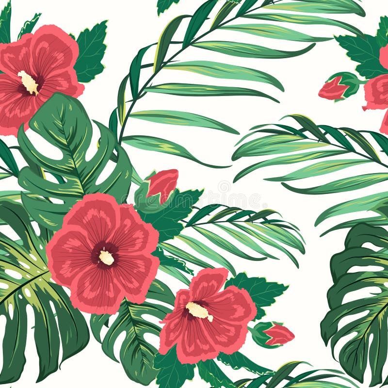 Exotic tropical floral greenery seamless pattern stock illustration Exotic tropical floral greenery seamless pattern stock illustration