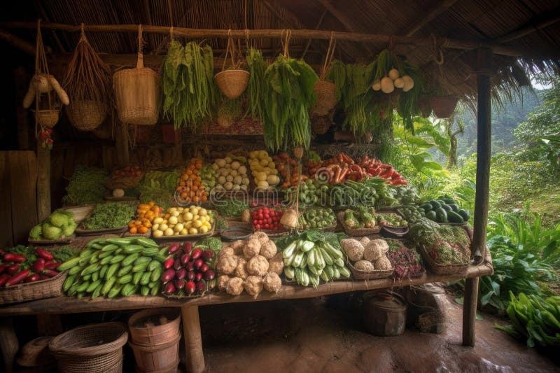 Exotic Vegetable Stand, with Varieties of Vegetables from Around the