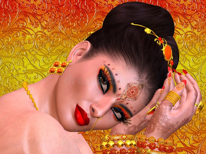 Exotic woman s face close up, Indian, Asian or Middle Eastern beauty concept.