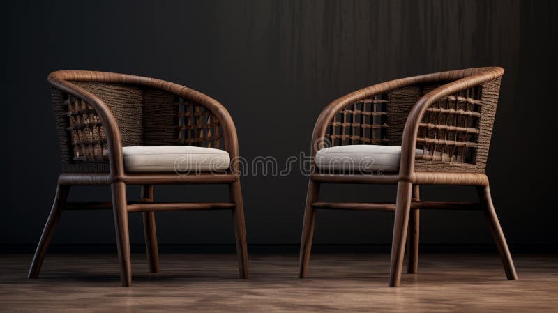 Exotic Wood Wicker Chairs: Unreal Engine 5 Hyper-detailed Renderings royalty free stock images