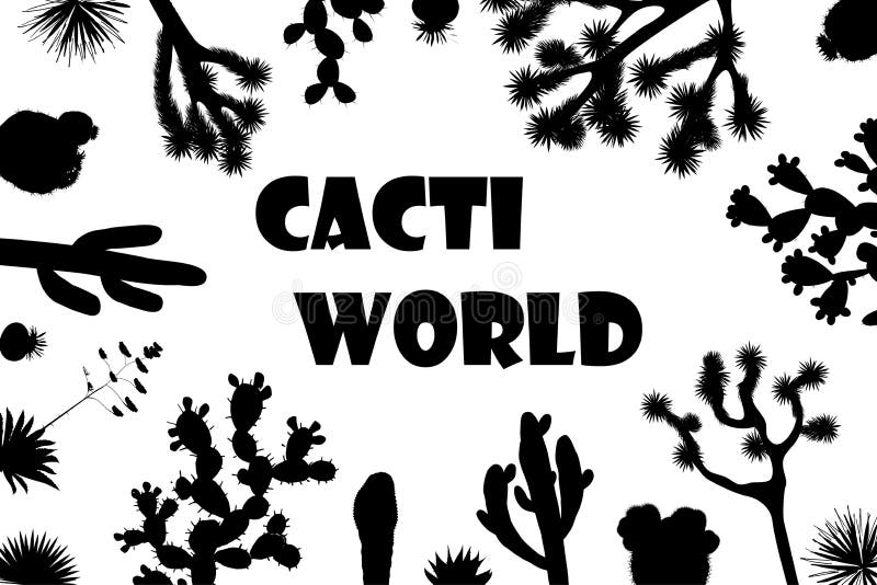 Exotischer Wildflowerkaktusrahmen Saguaro, Kaktusfeige und Joshua-Baumfahne