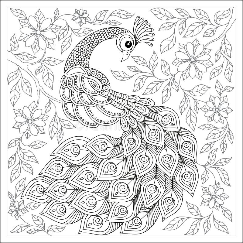 Exotisk fågel, fantastiska blommor, filialer, sidor Uppsättning av illustra stock illustrationer Exotisk fågel, fantastiska blommor, filialer, sidor Uppsättning av illustra stock illustrationer