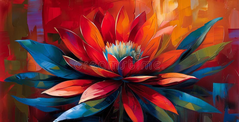 Exotisk rödblå abstrakt lotus-blomma. stock illustrationer