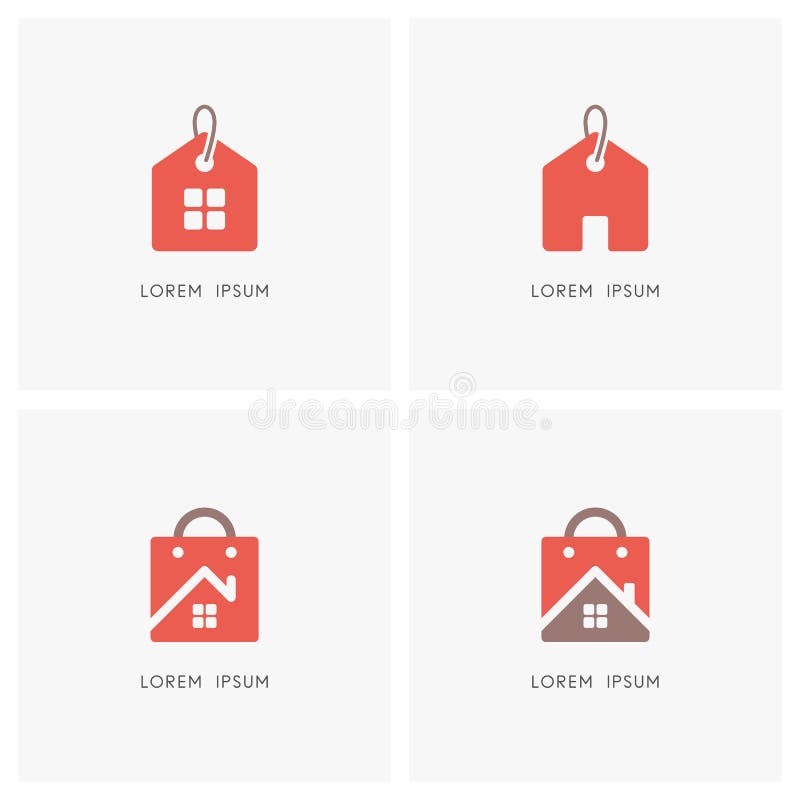 House price and shopping bag logo set royalty free illustration