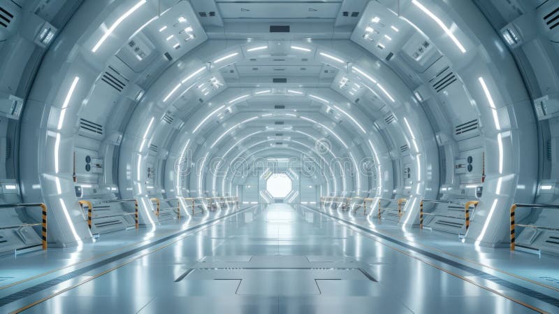 Expansive distribution center, clean design, front view, showing logistic capabilities, scifi tone, Splitcomplementary color royalty free stock photography