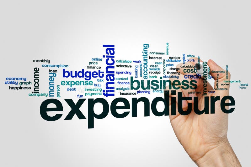 Expenditure Word Cloud Concept on Grey Background Stock Photo Image