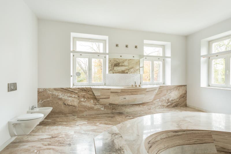 Expensive Bathroom with Marble Floor Stock Photo Image of bathtub