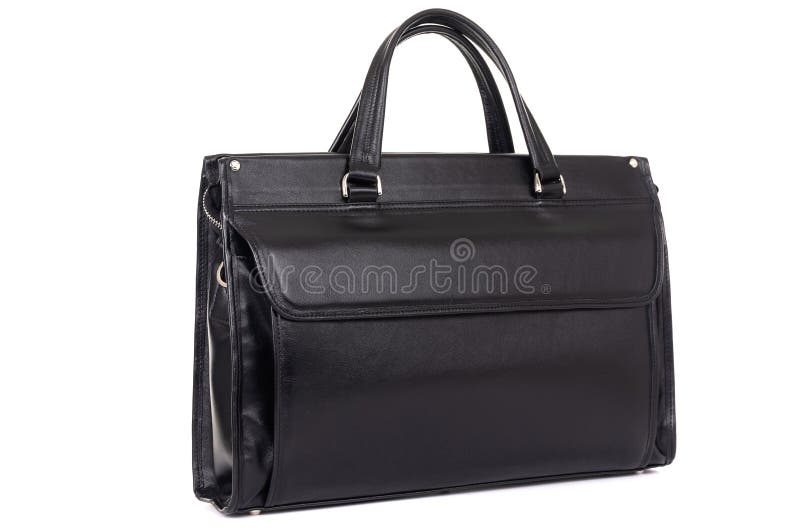 Expensive Black Leather Women Bag On A Handle Isolated On A White