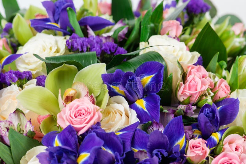 Expensive Bouquet Of Flowers With Blue Rose Isolated On White Ba Stock