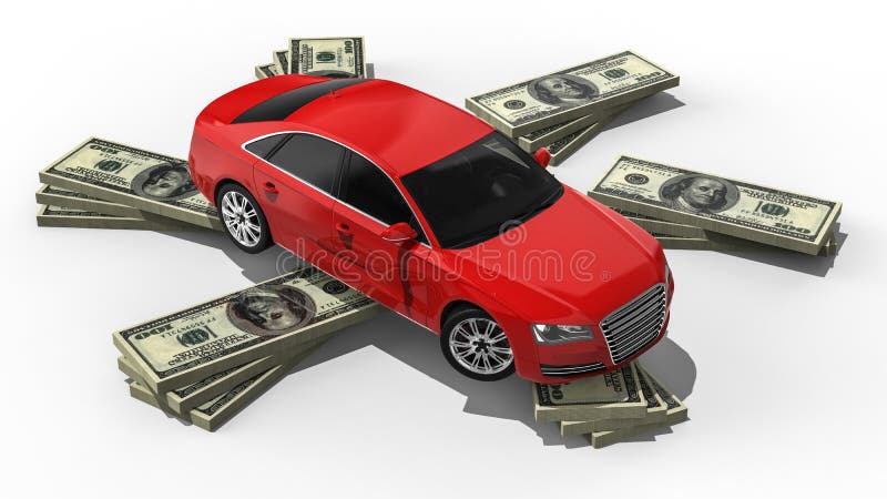 3D render image representing a car on stack of money. Stack vehicle illustrations