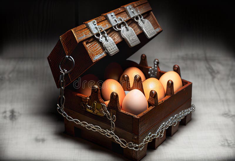 Expensive Chicken Eggs Concept in an Open Lock Box Generative AI
