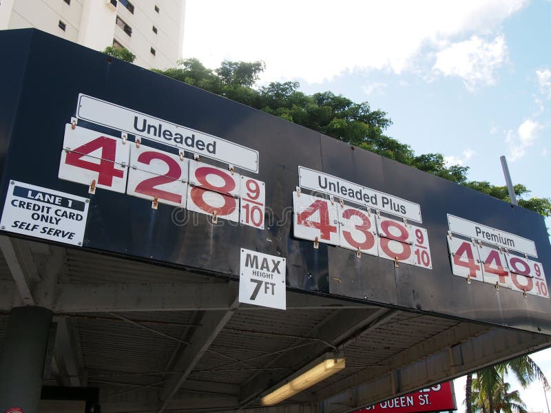 Expensive Gas Prices Display on side of roof royalty free stock photo Expensive Gas Prices Display on side of roof royalty free stock photo