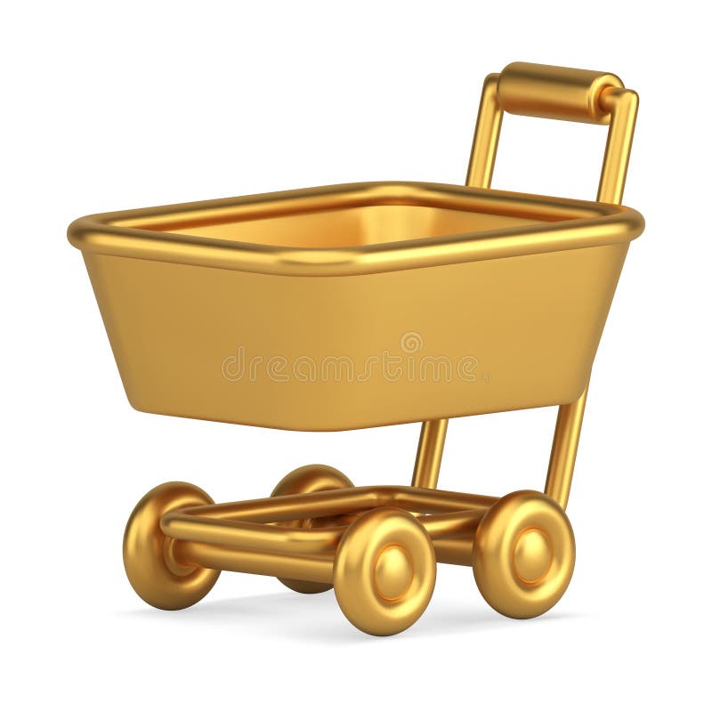 Expensive metallic glossy supermarket trolley grocery shopping goods transportation 3d icon vector vector illustration