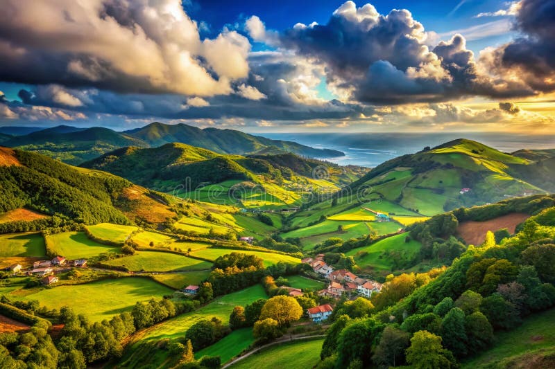 Stunning Panoramic View of Penouta Landscape in Galicia Spain Majestic Mountains Lush Green Hills and Breathtaking royalty free illustration
