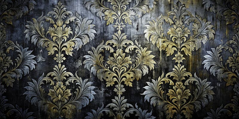 A Majestic Dance of Black and Silver Damask on a Weathered Surface Long Exposure Art for Exquisite Home vector illustration