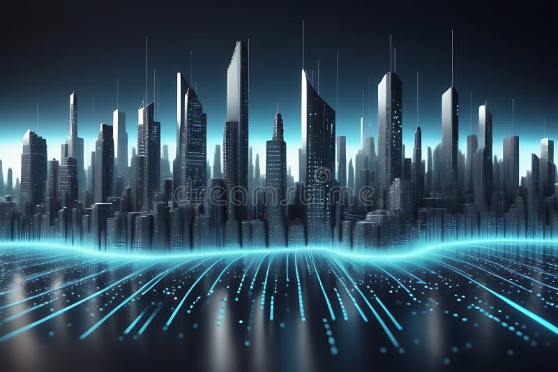 Peisaj informatic futurist cu puncte pulsante și tehnologia valurilor curgătoare de fundal cibernetic de fundal abstract 3d vector illustration