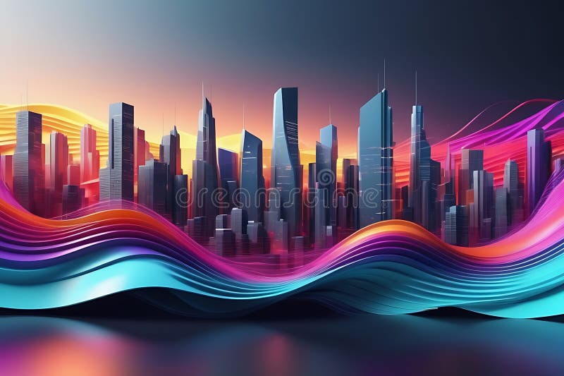 Peisaj informatic futurist cu puncte pulsante și tehnologia valurilor curgătoare de fundal cibernetic de fundal abstract 3d stock illustration