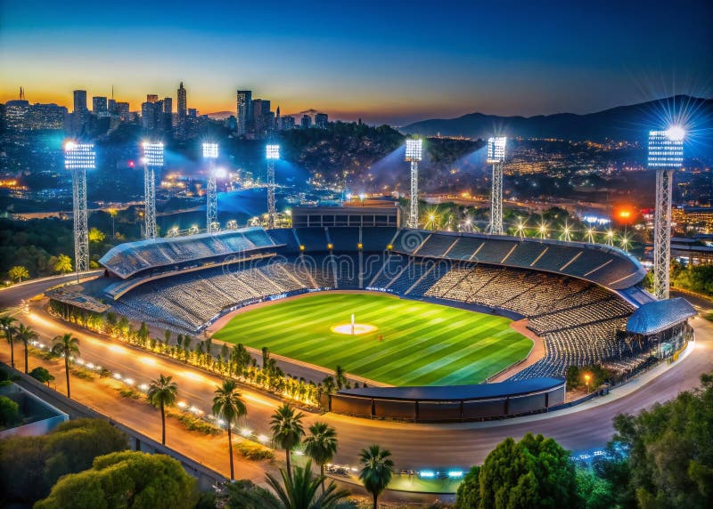 Majestic Dodger Stadium Under the Lights a Nighttime Baseball ...