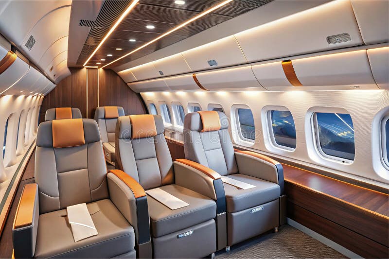 Experience the Future of Air Travel A Sleek and Innovative Aircraft Cabin Mockup Featuring CuttingEdge Design Ergonomic royalty free illustration