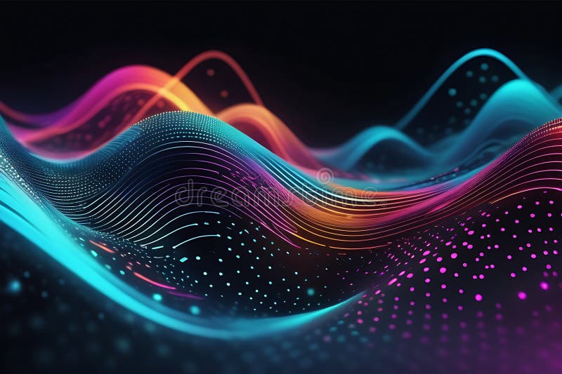 3d de unde abstracte, vizualizare de date amplă în pulsații și tehnologia undelor plutitoare, fundal cibernetic vector illustration