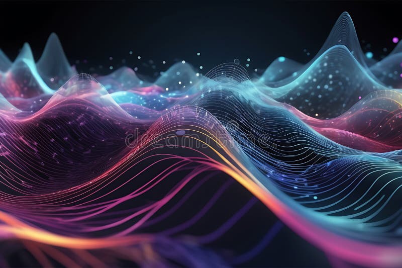 3d de unde abstracte, vizualizare de date amplă în pulsații și tehnologia undelor plutitoare, fundal cibernetic vector illustration