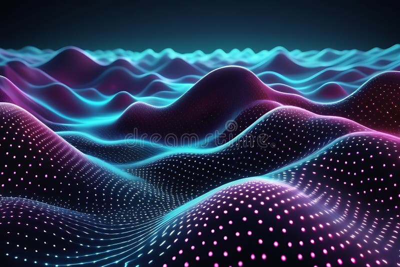 3d de unde abstracte, vizualizare de date amplă în pulsații și tehnologia undelor plutitoare, fundal cibernetic vector illustration