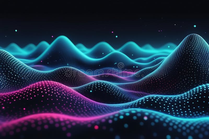 3d de unde abstracte, vizualizare de date amplă în pulsații și tehnologia undelor plutitoare, fundal cibernetic stock illustration