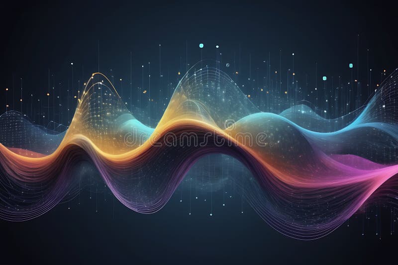3d de unde abstracte, vizualizare de date amplă în pulsații și tehnologia undelor plutitoare, fundal cibernetic royalty free illustration