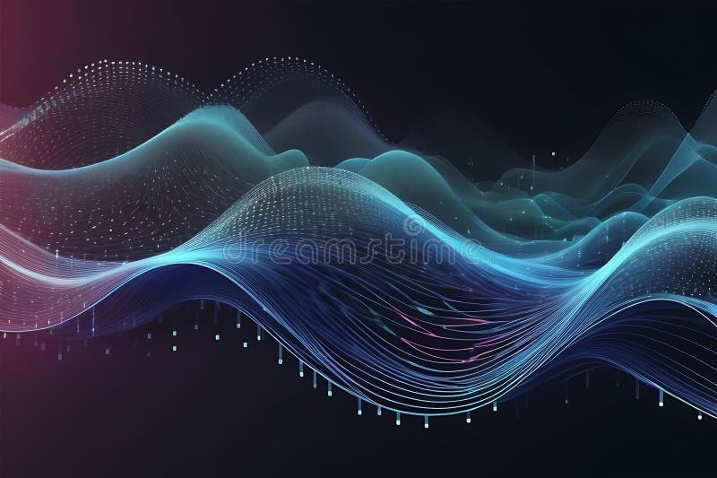 3d de unde abstracte, vizualizare de date amplă în pulsații și tehnologia undelor plutitoare, fundal cibernetic vector illustration