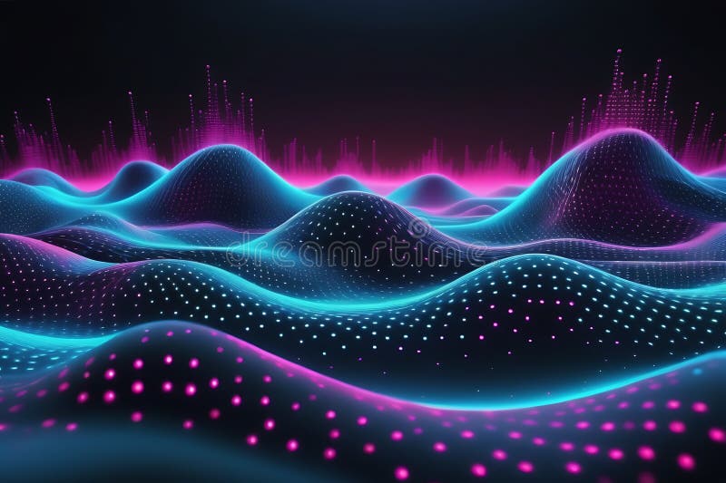 3d de unde abstracte, vizualizare de date amplă în pulsații și tehnologia undelor plutitoare, fundal cibernetic vector illustration