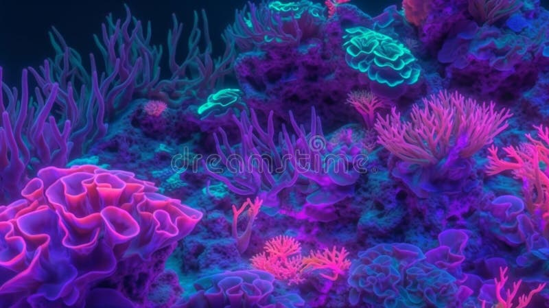 Neon Glow Coral Reef Background Stock Illustration - Illustration of ...