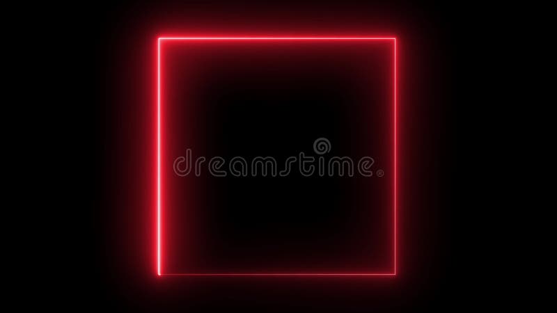 Glowing neon line in motion in a squared shape Square shape red neon frame loop animation