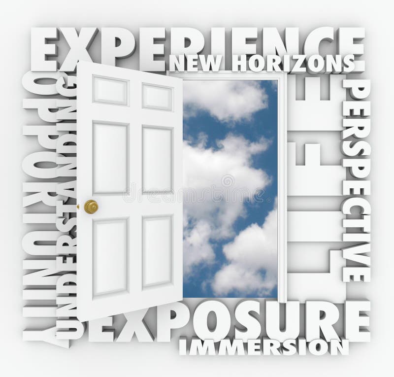 Experience New Horizons Door Opens Leading to Opportunity stock illustration Experience New Horizons Door Opens Leading to Opportunity stock illustration