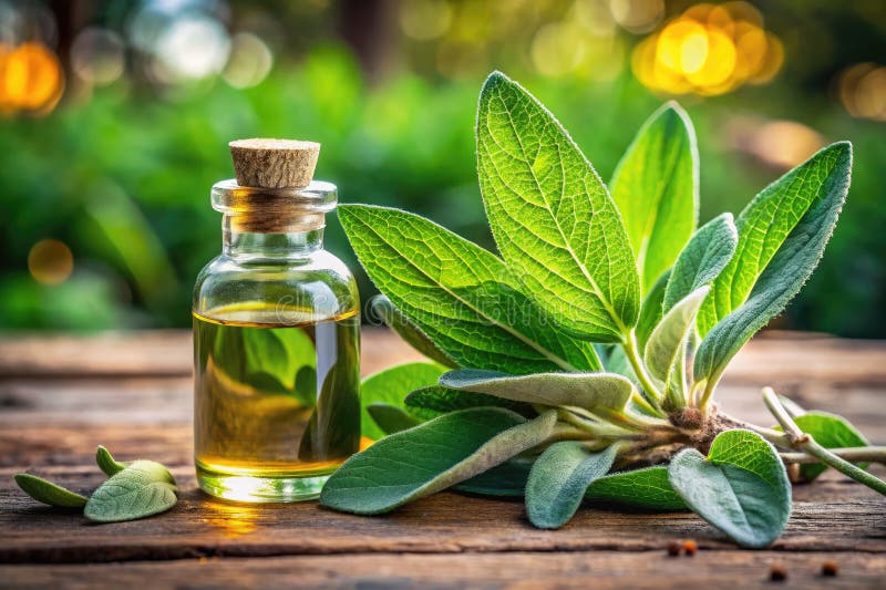 Organic Sage Essential Oil A Natural Remedy for Wellness and Relaxation Beautiful Product Photography Featuring Fresh vector illustration
