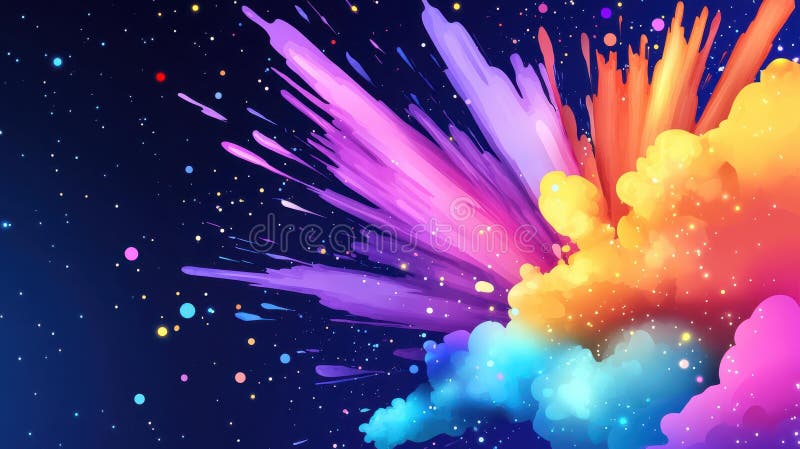 Experience the thrill of a cosmic storm with vibrant splashes of color and dynamic abstract effects stock illustration