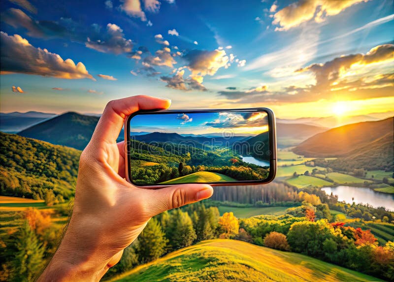 Stunning Panoramic Smartphone Photography Capture Breathtaking Landscapes Cityscapes and Natures Beauty with a Mobile stock illustration