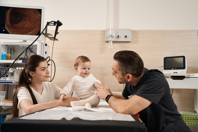 Experienced Diagnostician Preparing Little Patient for Endoscopy ...