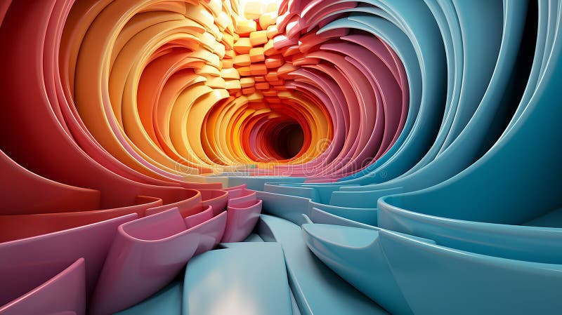 Experimental abstract 3D models creating optical illusions, bright rainbow colors stock illustration