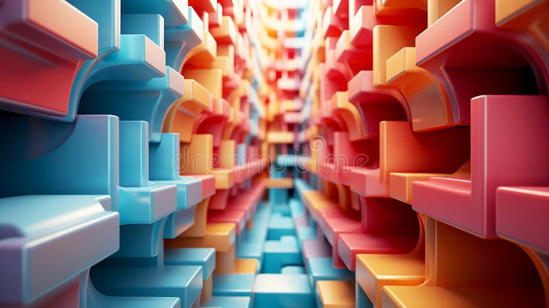 Experimental abstract 3D models creating optical illusions, bright rainbow colors royalty free illustration