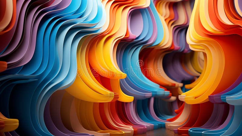 Experimental abstract 3D models creating optical illusions, bright rainbow colors royalty free illustration