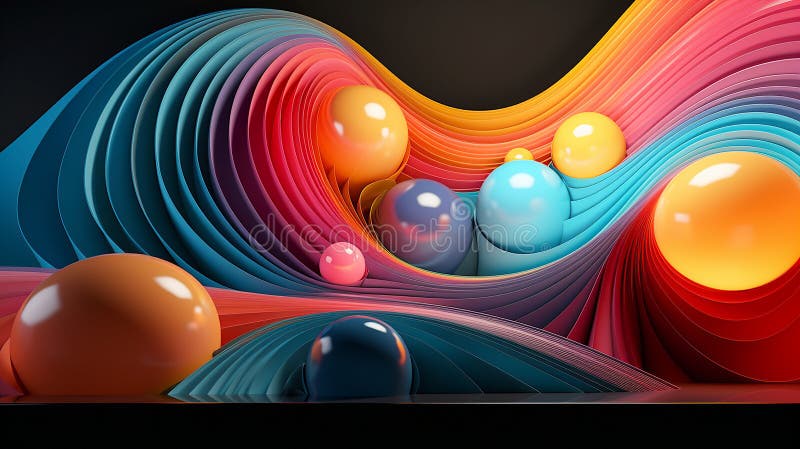 Experimental abstract 3D models creating optical illusions, bright rainbow colors vector illustration