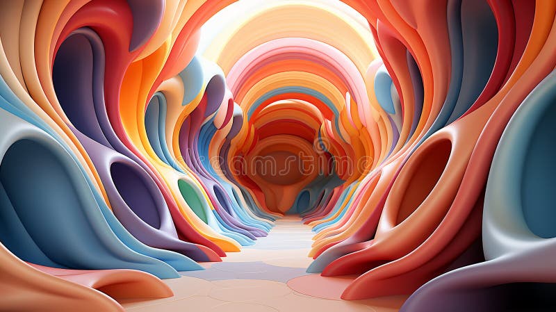 Experimental abstract 3D models creating optical illusions, bright rainbow colors stock illustration