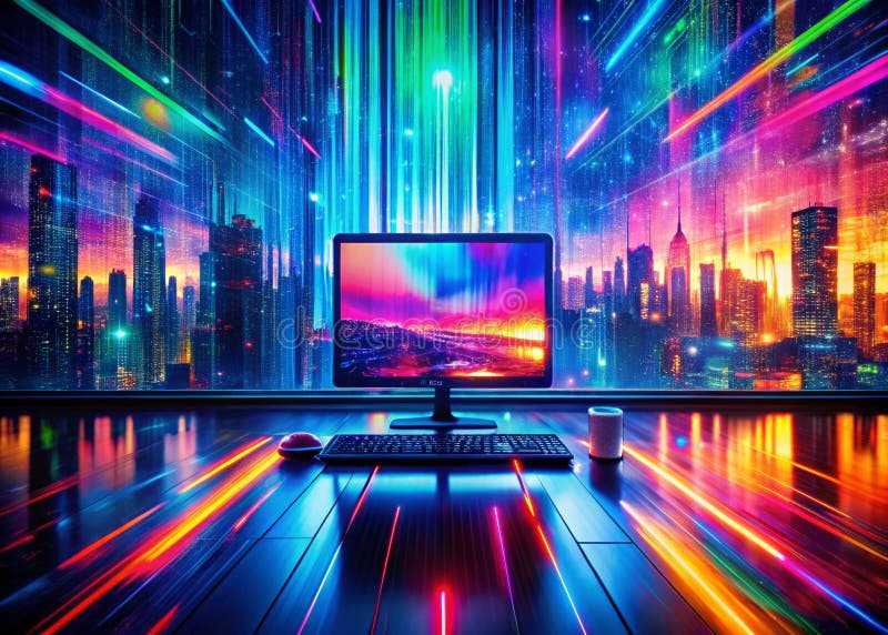 Experimentați o eroare ciberpunk uluitoare vizuală, care poate determina o cădere digitală panoramică a unei supraîncărcări a sist stock illustration