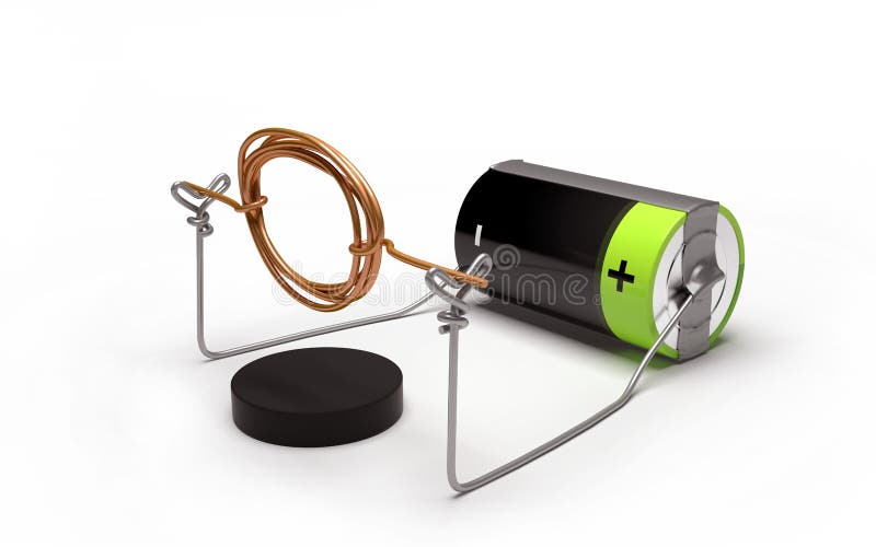 Experimento simple del motor eléctrico con la célula y el imán ilustración del vector