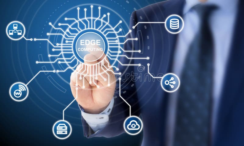 Edge computing circuit diagram explained by IT expert stock illustration