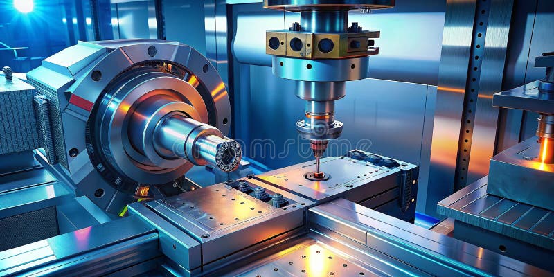 Expert CNC Machining Operator Delivers Precision in StateoftheArt Manufacturing Facility vector illustration